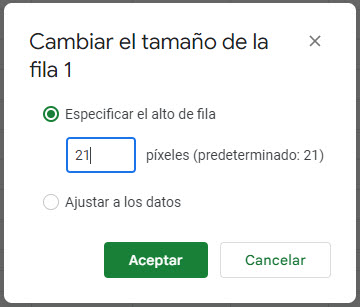 Nueva Altura de Fila en Valores por Defecto en Google Sheets