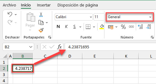 Número Formato General en Excel