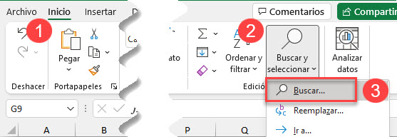 Opción Buscar en Buscar y Seleccionar en Excel