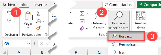Opción Buscar en Buscar y Seleccionar en Excel