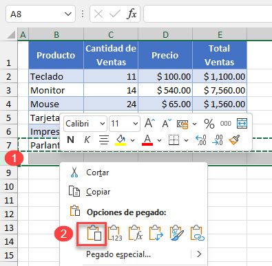 Pegar Filas en Excel