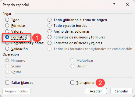 Pegar Formatos con Pegado Especial en Excel