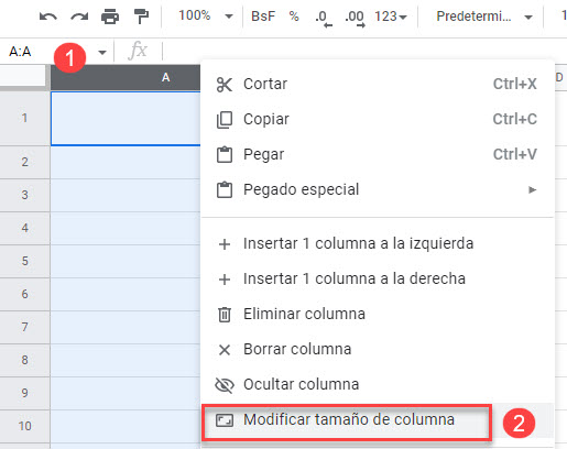 Reajustar Tamaño de Columna en Google Sheets