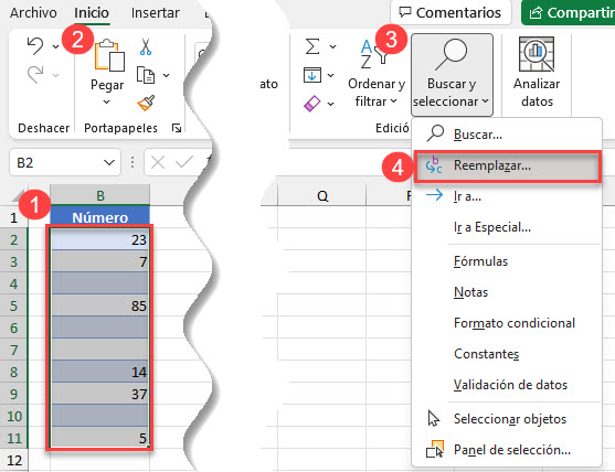 Reemplazar Celdas en Blanco con Cero Desde Menú en Excel