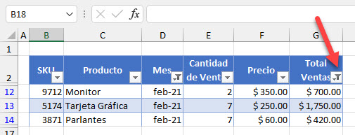 Resultado Filtrar por Una Segunda Columna en Excel