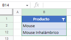 Resultado Filtro por Condición El Texto Contiene en Google Sheets