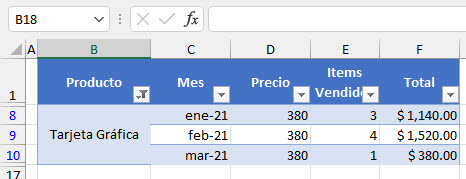 Tabla Filtrada con Celdas Combinadas en Excel