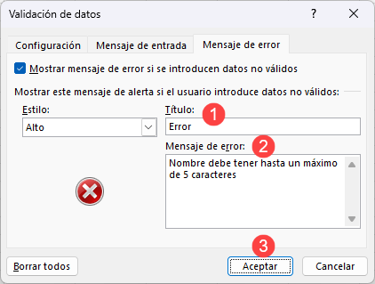 Validación de Datos Mensaje de Error en Excel