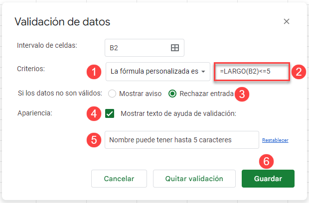 Validación de Datos en Google Sheets Formula Personalizada