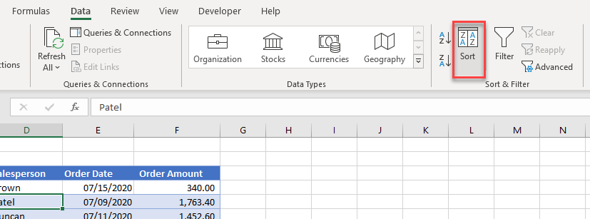 columns sortable filter sort