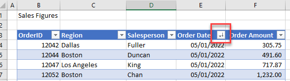 columns sortable order date sorted