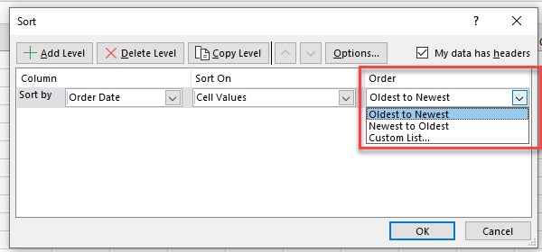 columns sortable sort order