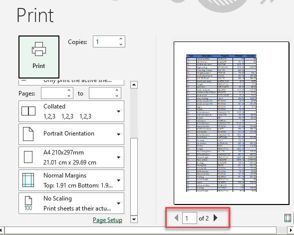 printing problems two pages