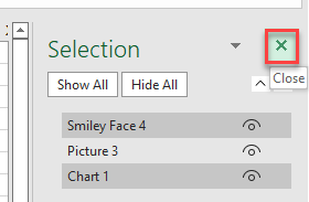 selectmultipleobject selection pane close