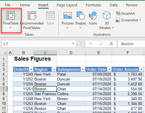 tabletypes insert pivot table