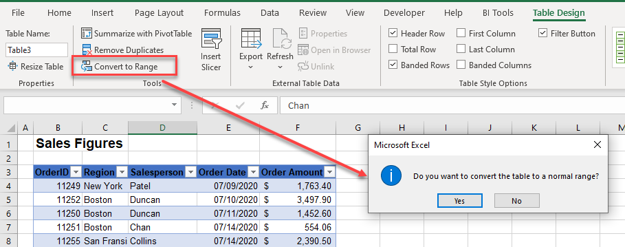 table types ribbon convert to range