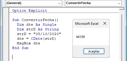 Código Convertir Fecha CDate