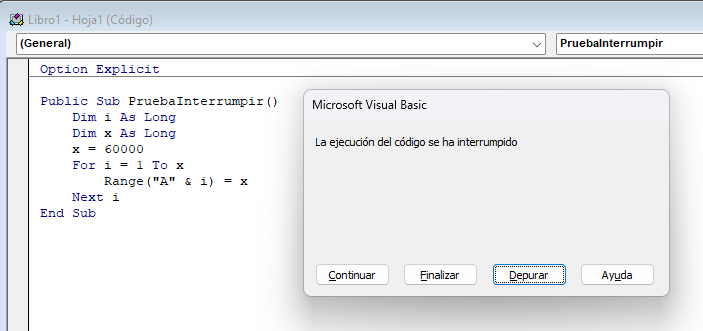 Interrupción de Ejecución de Código VBA