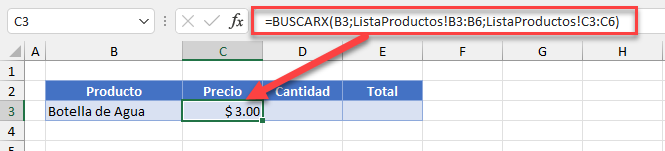 Resultado Insertar Fórmula Xlookup