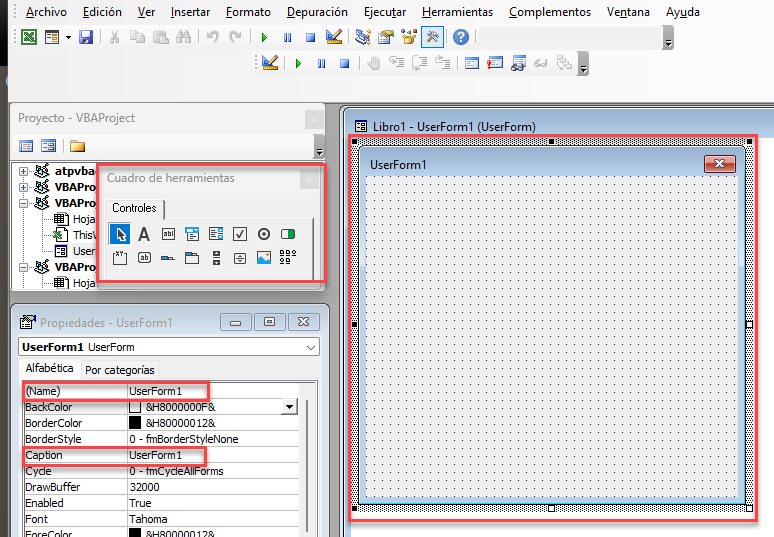 UserForm-Propiedades Cuadro de Heramientas en VBA