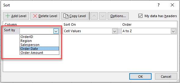 columns sortable sort fields