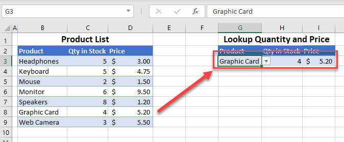 lookup tables change dropdown