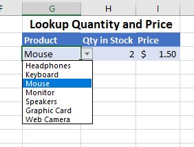 lookup tables dropdown list