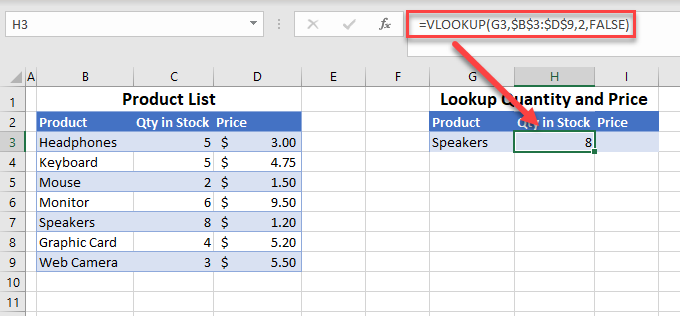 lookup tables vlookup