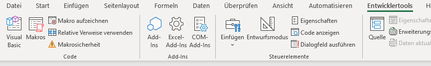 vba entwicklertools im menüband