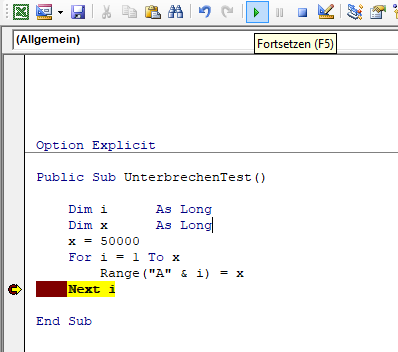 vba makro fortsetzen f5