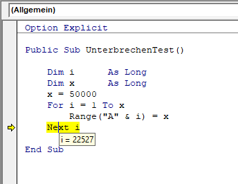 vba makro unterbrechen variablenwert