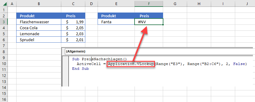 vba vlookup nv fehler