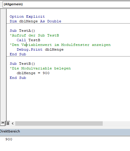 wert aus unterprozedur modulvariable
