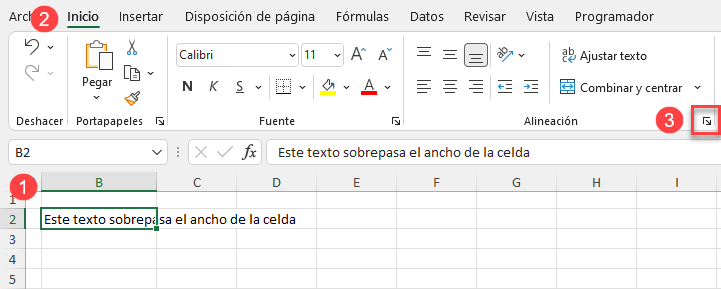 Abrir Configuración de Alineación en Excel