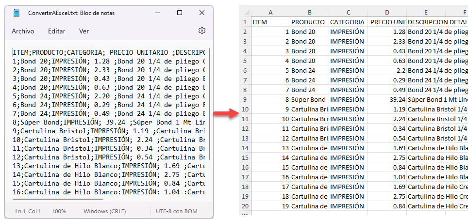 Abrir un Archivo de Texto txt en Excel