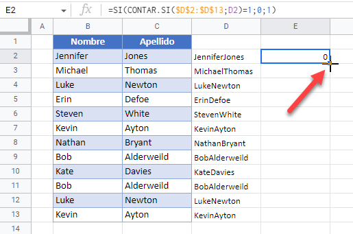 Arrastrar Fórmula Hasta E13 en Google Sheets