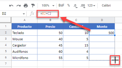 Arrastrar Fórmula en Google Sheets