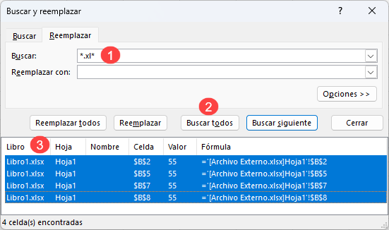 Buscar Todos Ventana Buscar y Reemplazar en Excel