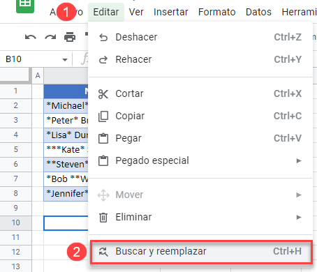 Buscar y Reemplazar Asteriscos en Google Sheets