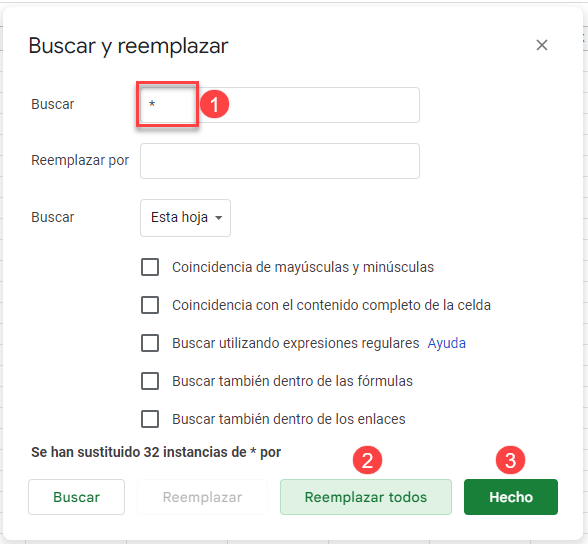 Buscar y Reemplazar Todos en Google Sheets