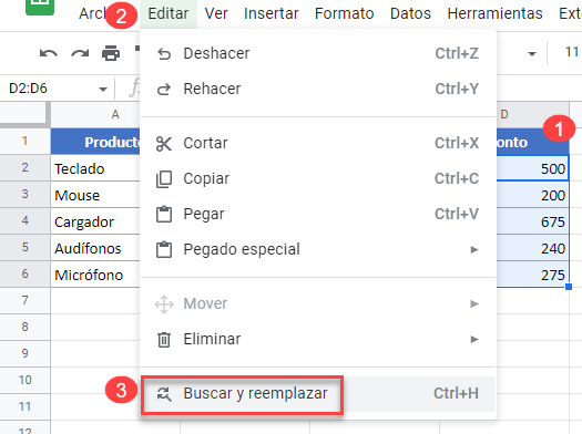 Buscar y Reemplazar en Google Sheets