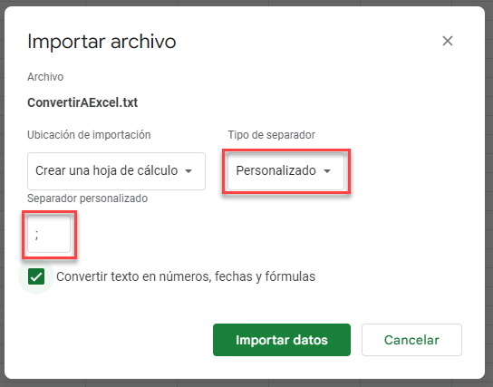 Cambiar Tipo de Separador a Punto y Coma en Google Sheets