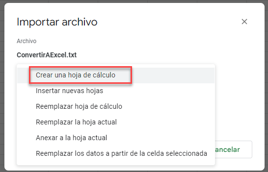 Cambiar Ubicación de Importación de Archivo en Google Sheets