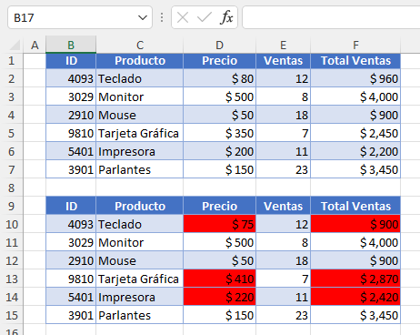 Comparación de Tablas en Excel