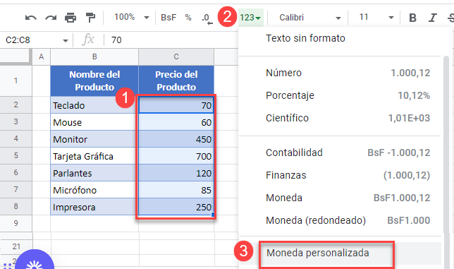 Dar Formato de Moneda Personalizada en Google Sheets