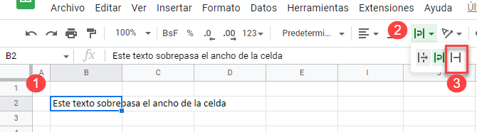 Datos Ejemplo Ocultar Texto Desbordado en una Celda en Google Sheets