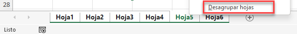 Desagrupar Hojas en Excel