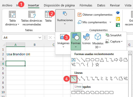 Dibujar Línea A Través de Una Celda en Excel