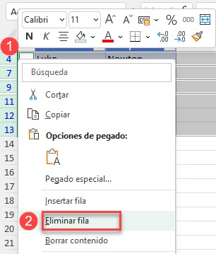 Eliminar Filas Seleccionadas en Excel