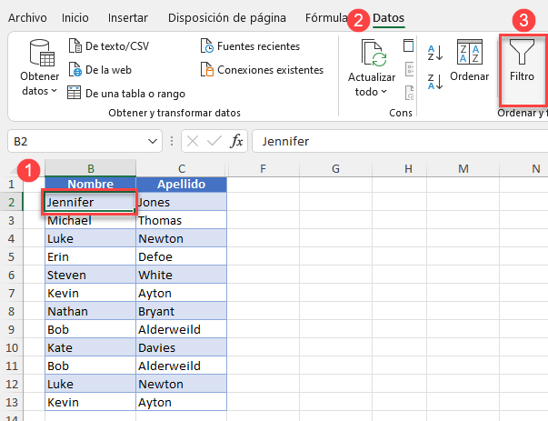 Filtrar Tabla en Excel